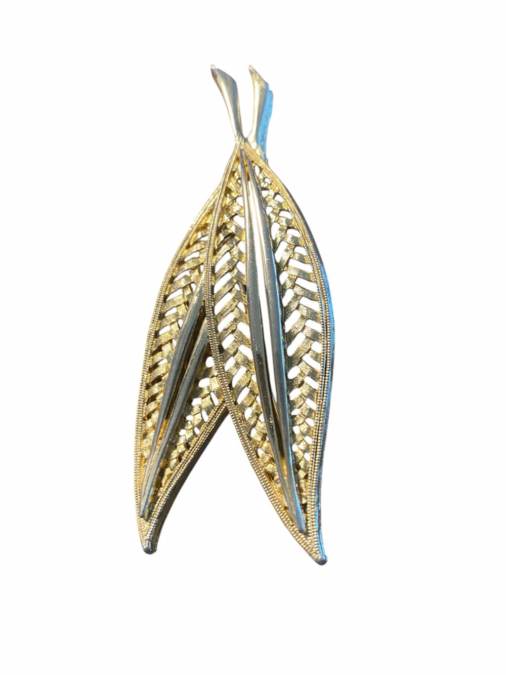 Vintage JJ Jonette Double Leaf Brooch – Gold Tone – 1980s